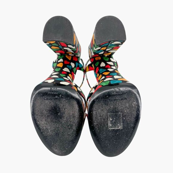 Saint Laurent Bianca Platform Sandals Size 38.5 US 8.5 Multicolor Heart Satin - Picture 11 of 14